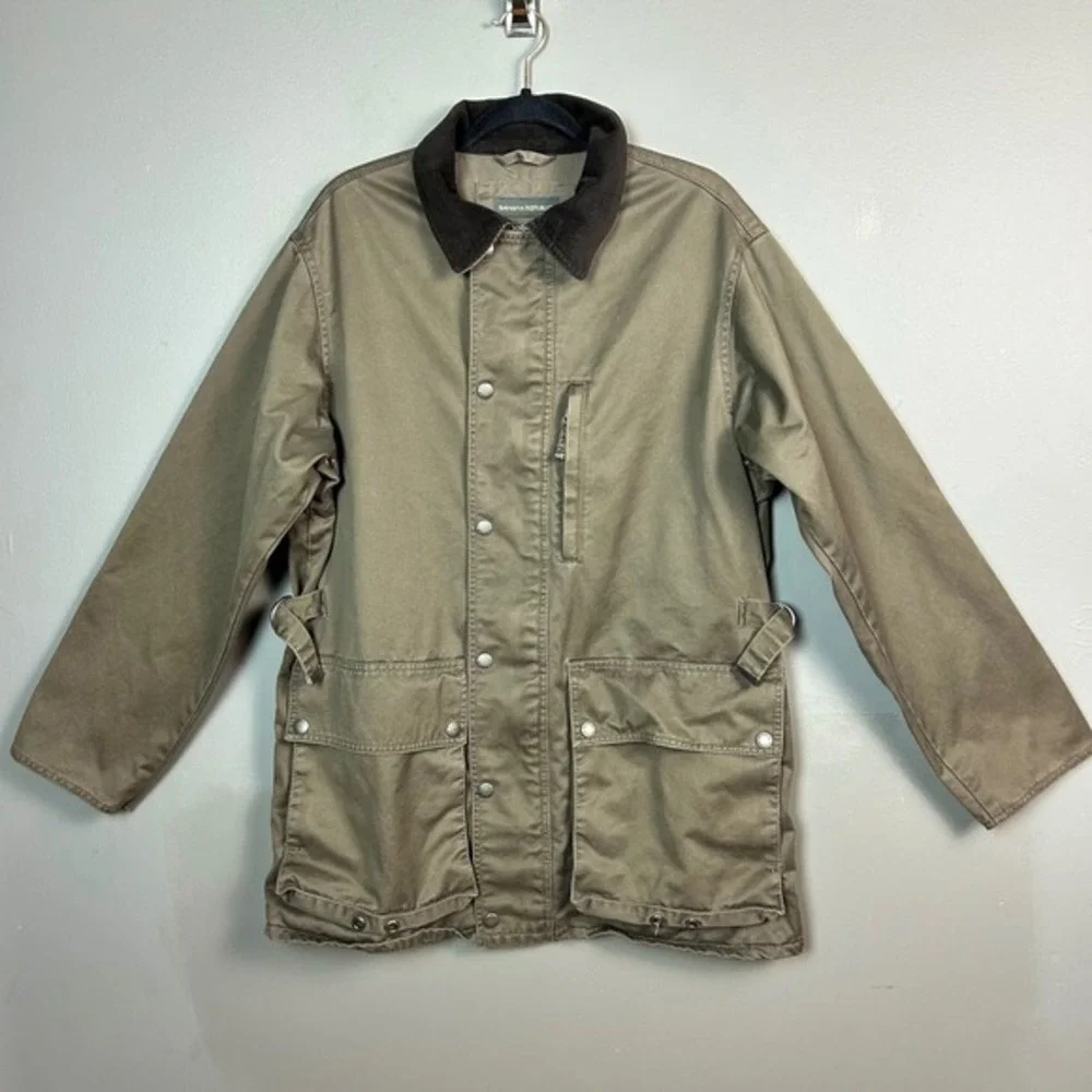 Banana‎ Republic Field Jacket Men's Small Canvas Olive Green Corduroy Barn Chore